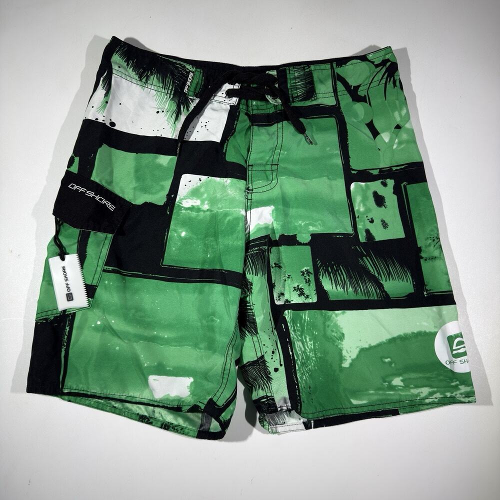 Offshore Board Shorts Mens Size 30 Green Black Surf Swim Trunks Supreme Tech